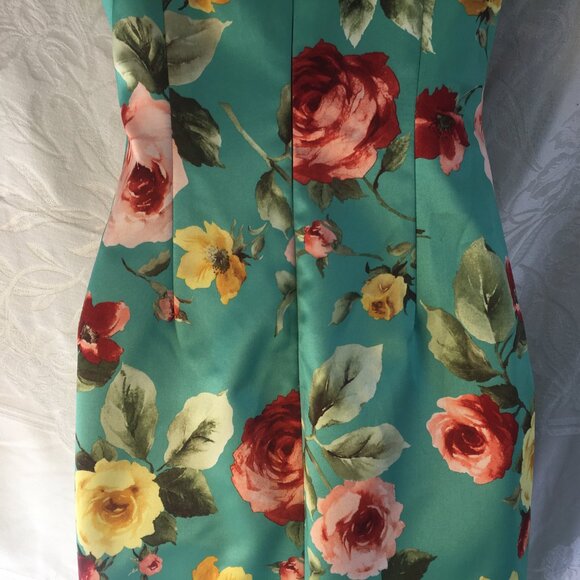 JS Collections Petite Size 2 Green Dress Fittted Floral Flower Spaghetti Strap - Picture 5 of 15